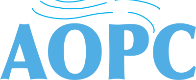AOPC logo with lowercase text "GCOS" and "WCRP" underneath. Blue swirls are above the letters.