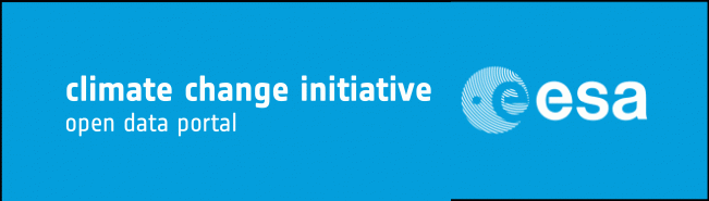 Logo for the European Space Agency's Climate Change Initiative Open Data Portal, featuring the text on a blue background.