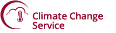 Logo of the Climate Change Service featuring a red thermometer inside a semi-circular line resembling a cloud.