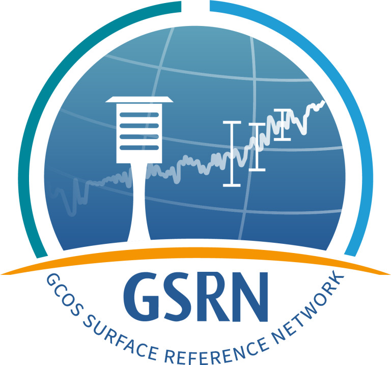 Logo of GCOS Surface Reference Network (GSRN) featuring a globe with a weather station and graph lines, symbolizing data and monitoring.