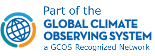 Logo for the Global Climate Observing System, featuring a stylized globe with text: "Part of the Global Climate Observing System, a GCOS Recognized Network.