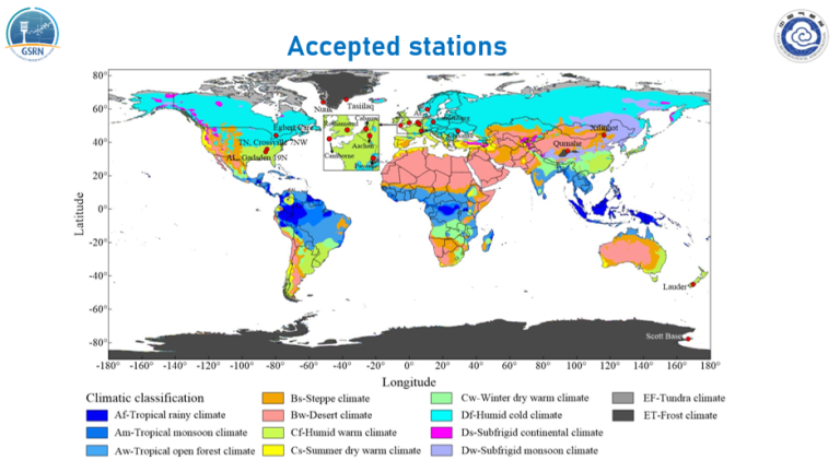 World map showing climatic zones in various colors, with labeled climatic classifications such as tropical, arid, temperate, and polar, indicating climate differences globally.