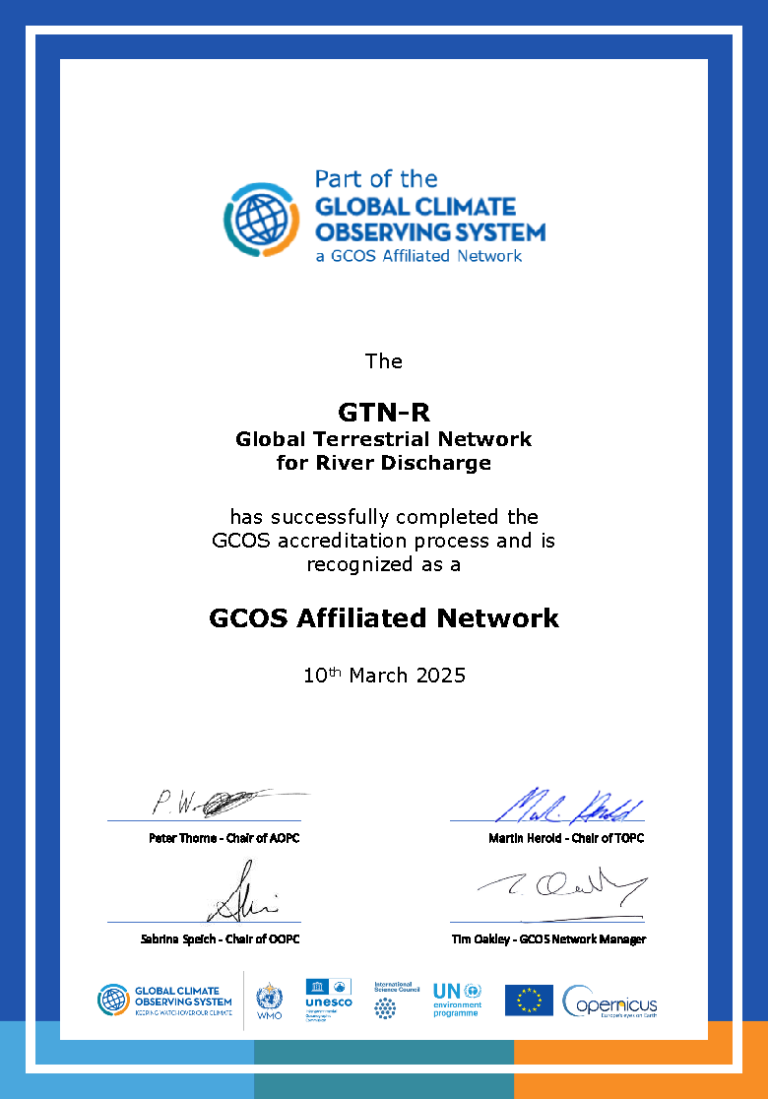 GTN-R accreditation certificate as GCOS Network